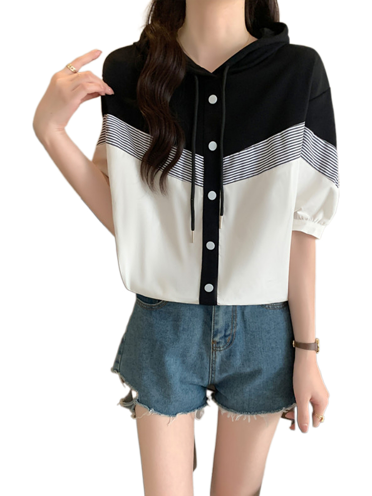 Plus Size Hoodie Stripe Top