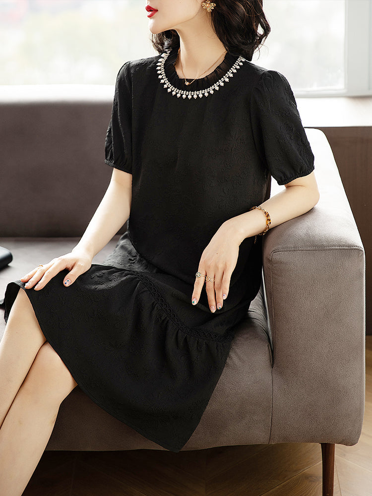 Plus Size Jewel Neckline Shift Dress