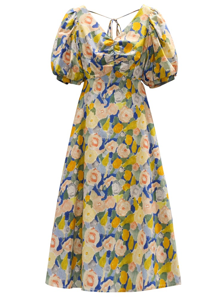 Plus Size Korean Art Floral Midi Dress