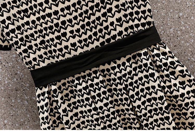 Plus Size Korean Black Floral Dress