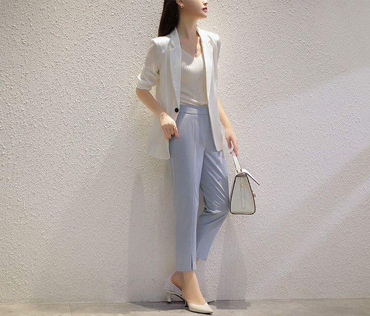 Plus Size Korean Shimmer Stripe Blazer