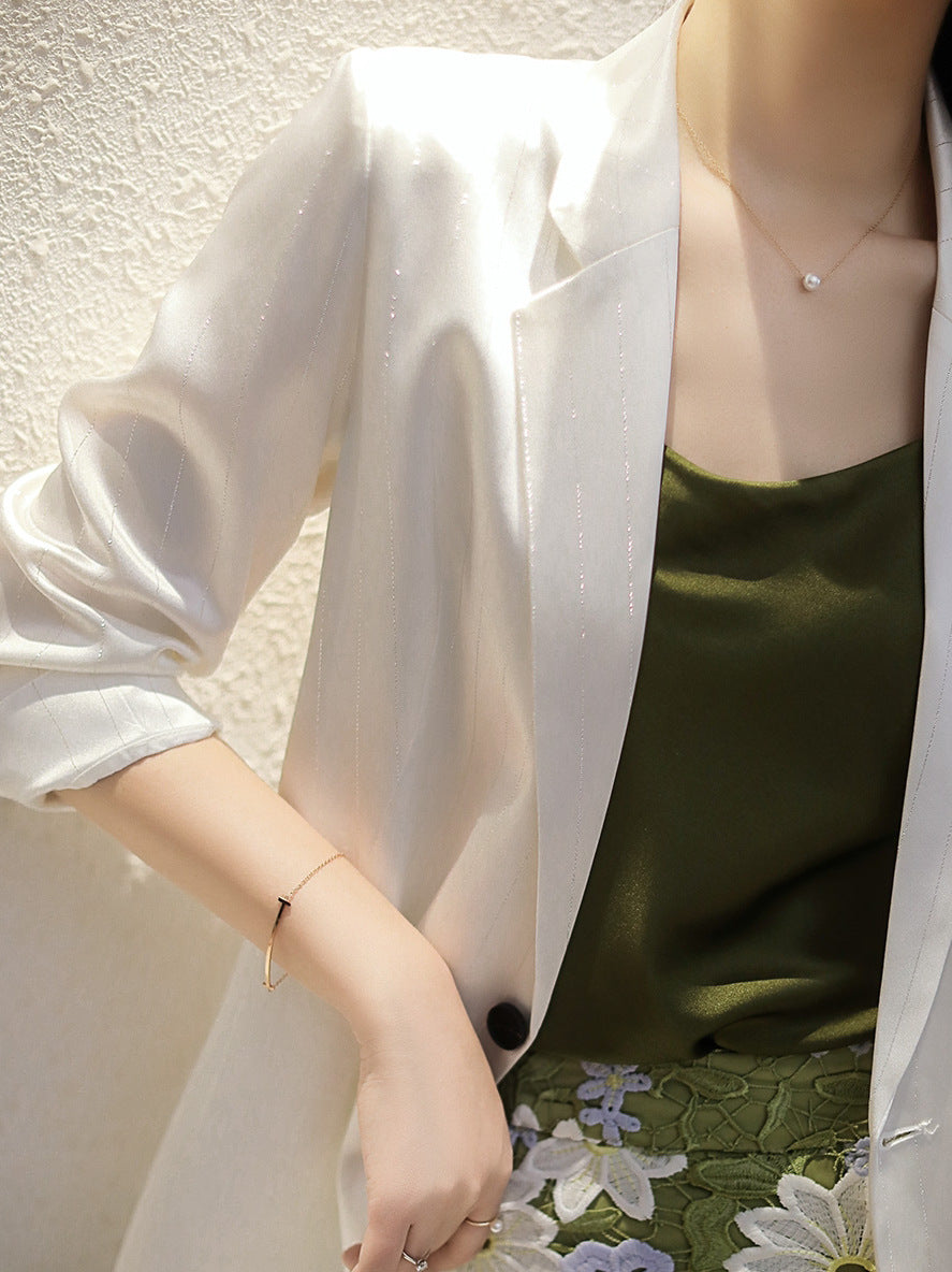 Plus Size Korean Shimmer Stripe Blazer