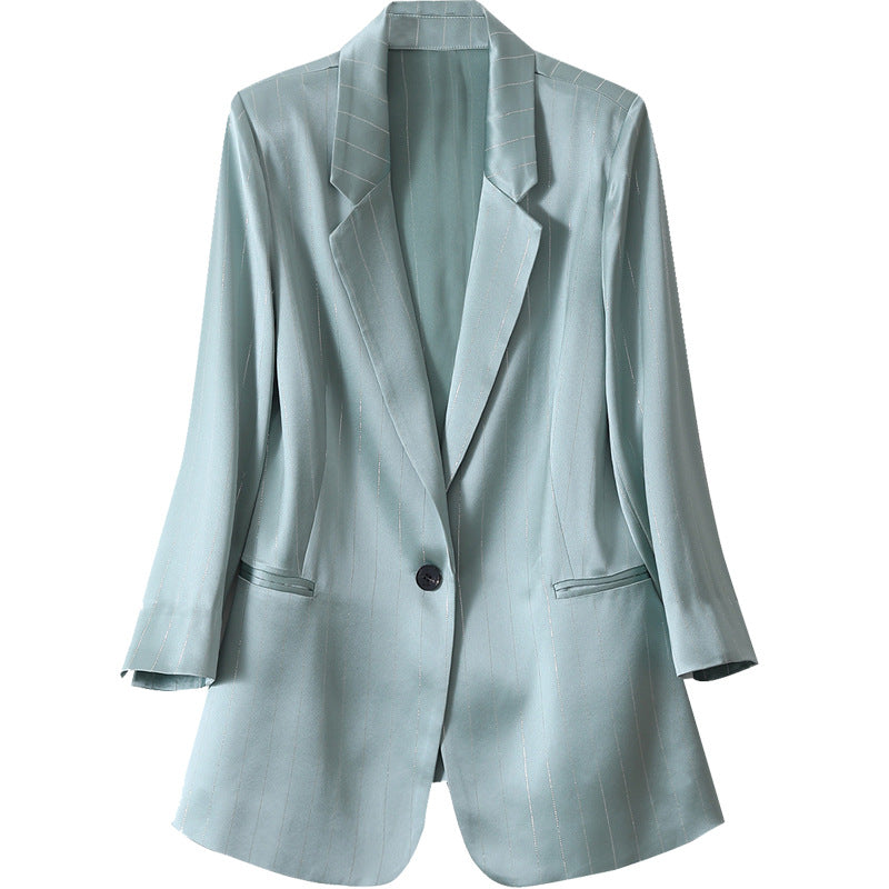 Plus Size Korean Shimmer Stripe Blazer