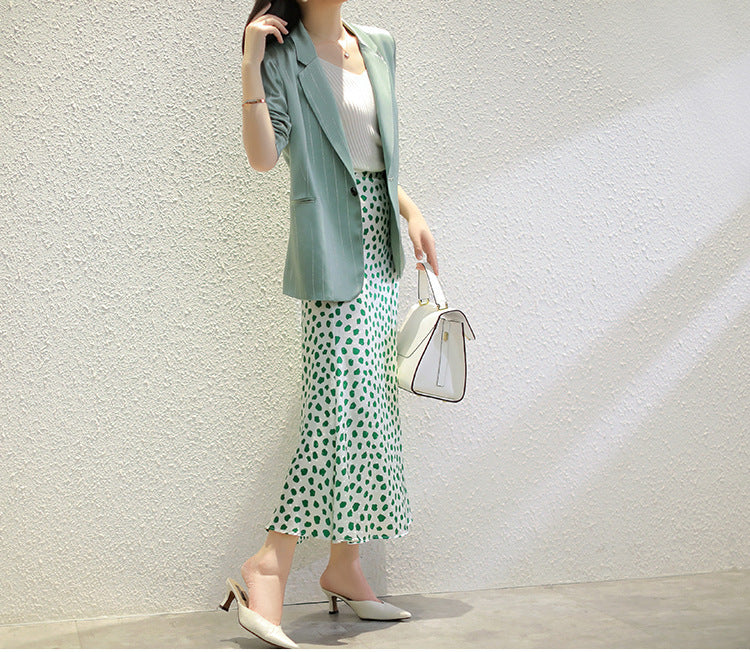 Plus Size Korean Shimmer Stripe Blazer