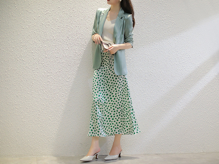 Plus Size Korean Shimmer Stripe Blazer