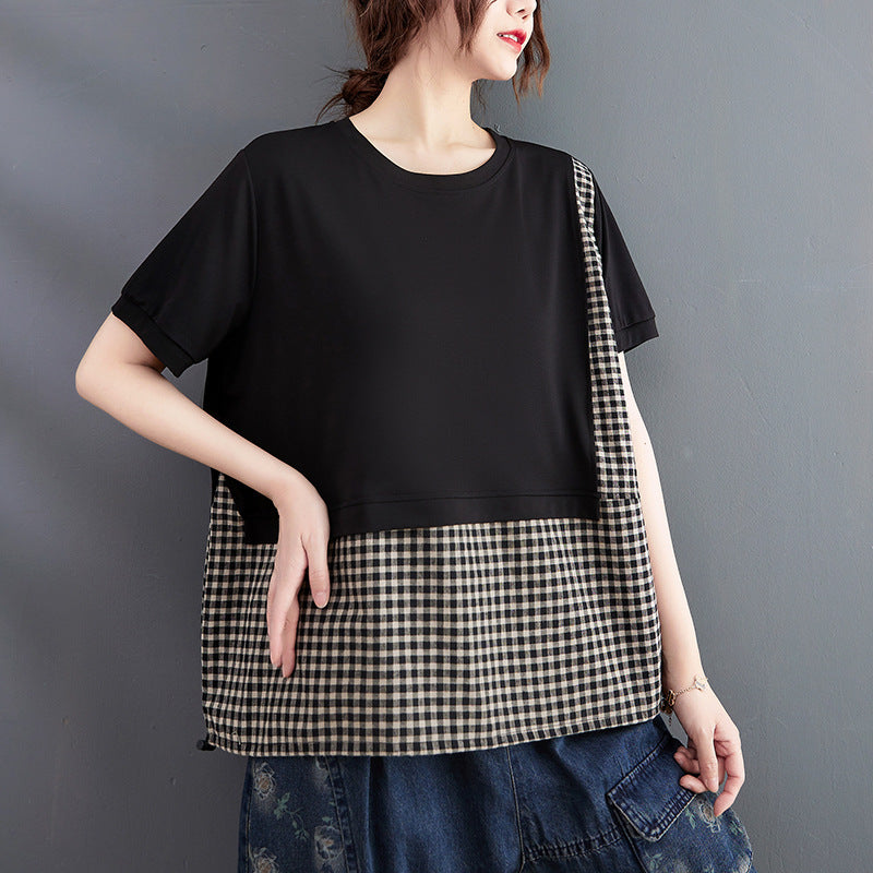 Plus Size Gingham Layer Blouse