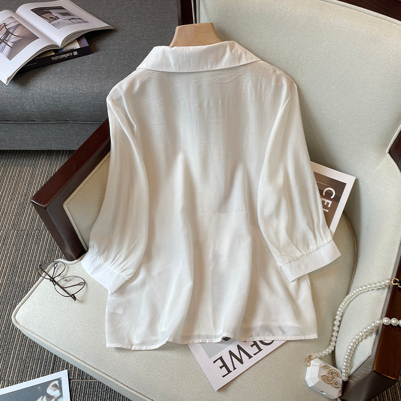 Plus Size Korean Button Loose Shirt Blouse