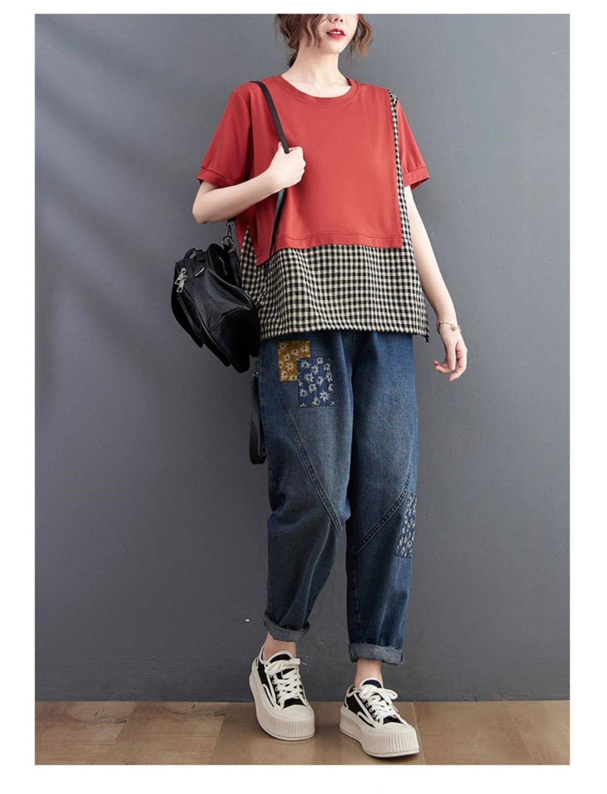 Plus Size Gingham Layer Blouse