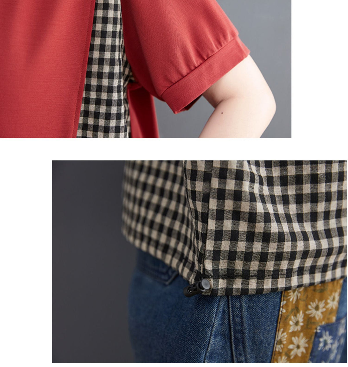 Plus Size Gingham Layer Blouse