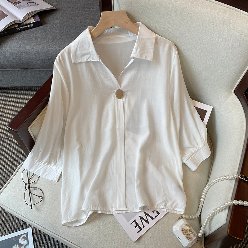 Plus Size Korean Button Loose Shirt Blouse