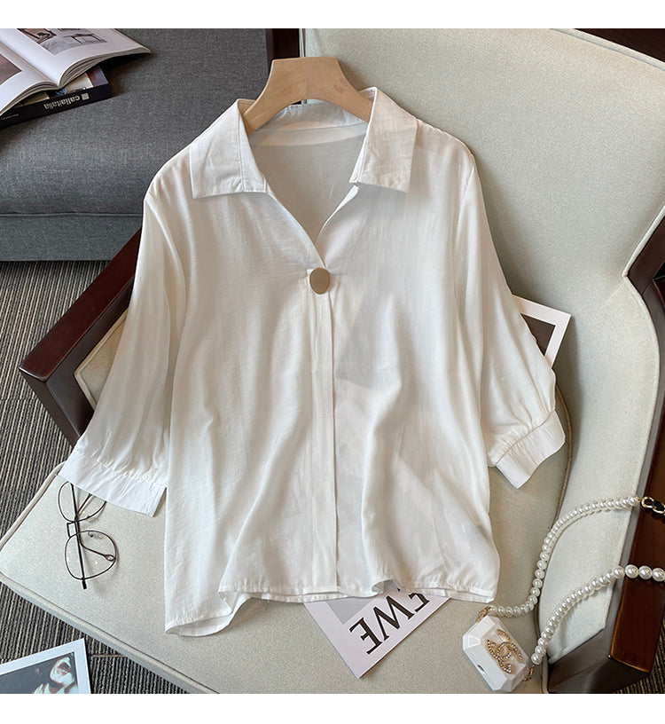 Plus Size Korean Button Loose Shirt Blouse