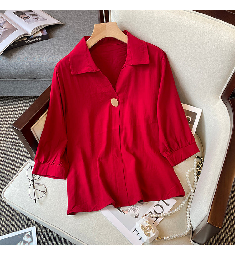 Plus Size Korean Button Loose Shirt Blouse