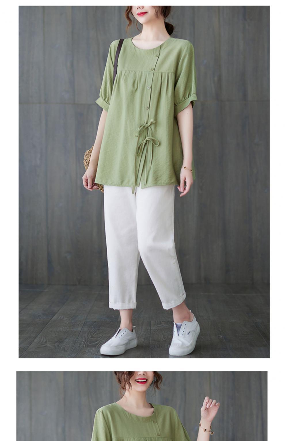 Plus Size Buttons Side Ribbon Blouse