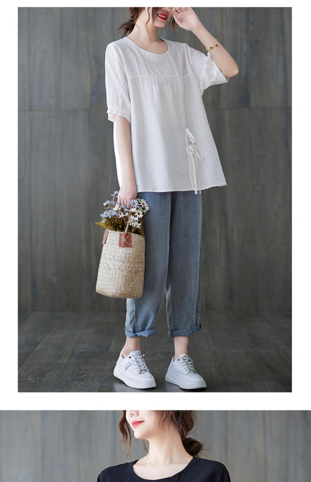 Plus Size Buttons Side Ribbon Blouse