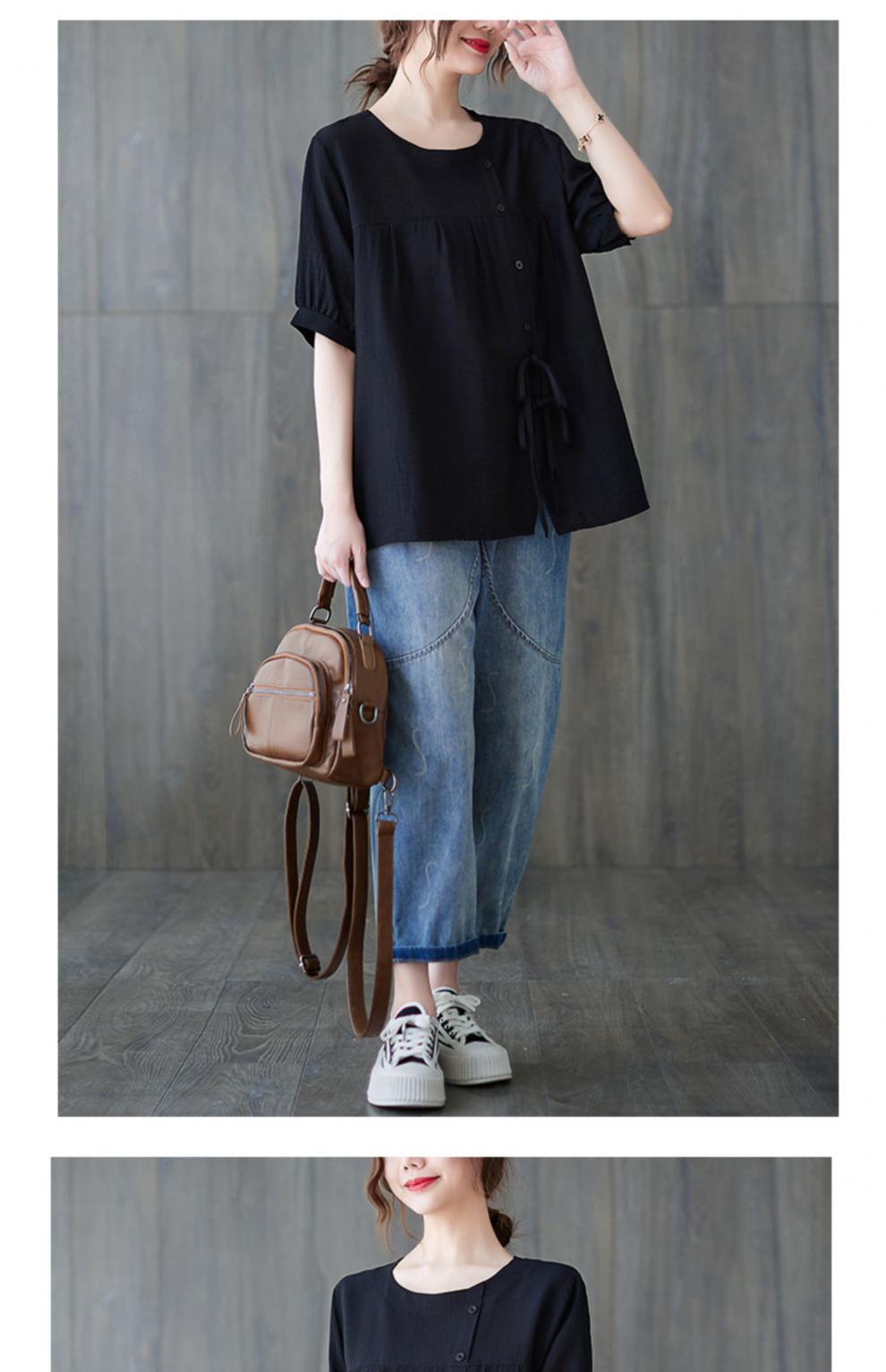 Plus Size Buttons Side Ribbon Blouse