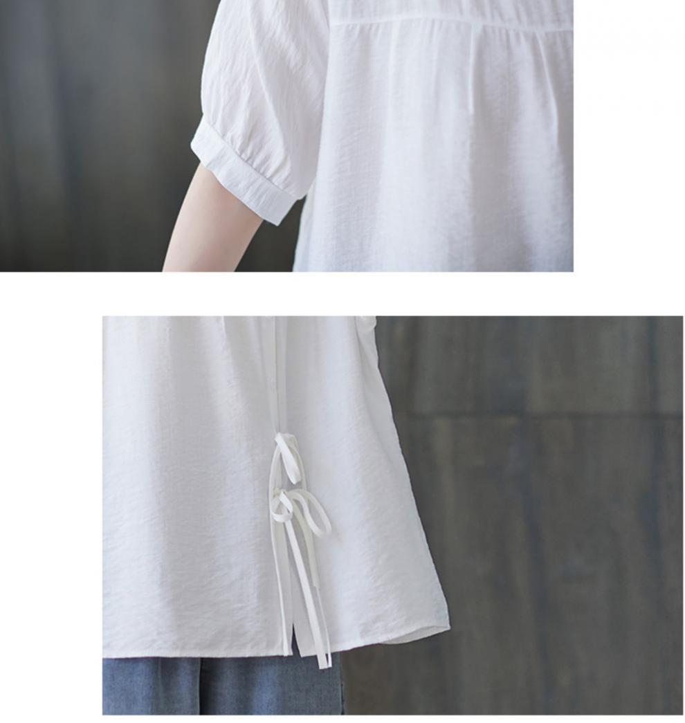 Plus Size Buttons Side Ribbon Blouse