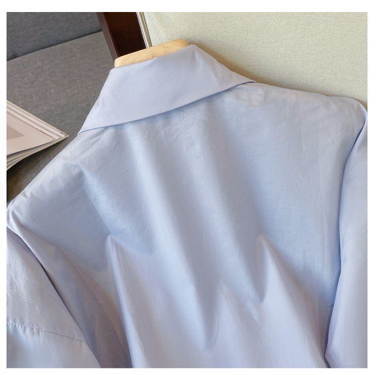 Plus Size Korean Mix Media Long Sleeve Shirt