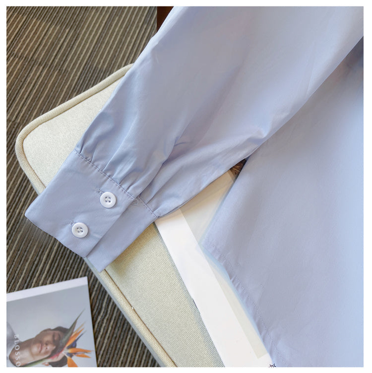 Plus Size Korean Mix Media Long Sleeve Shirt