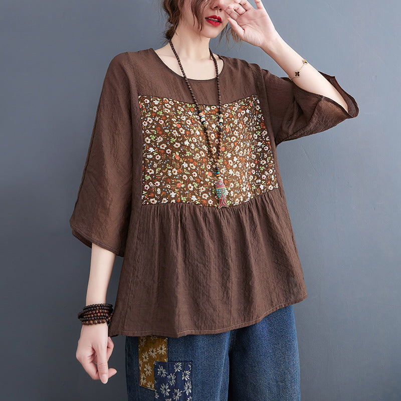 Plus Size Ethnic Patch Peplum Blouse