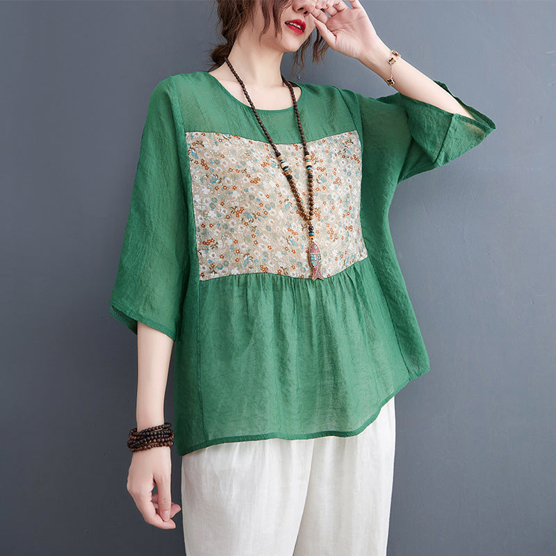 Plus Size Ethnic Patch Peplum Blouse
