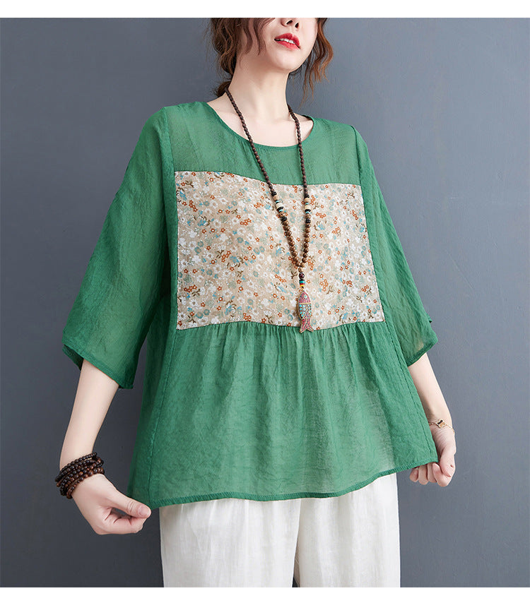 Plus Size Ethnic Patch Peplum Blouse