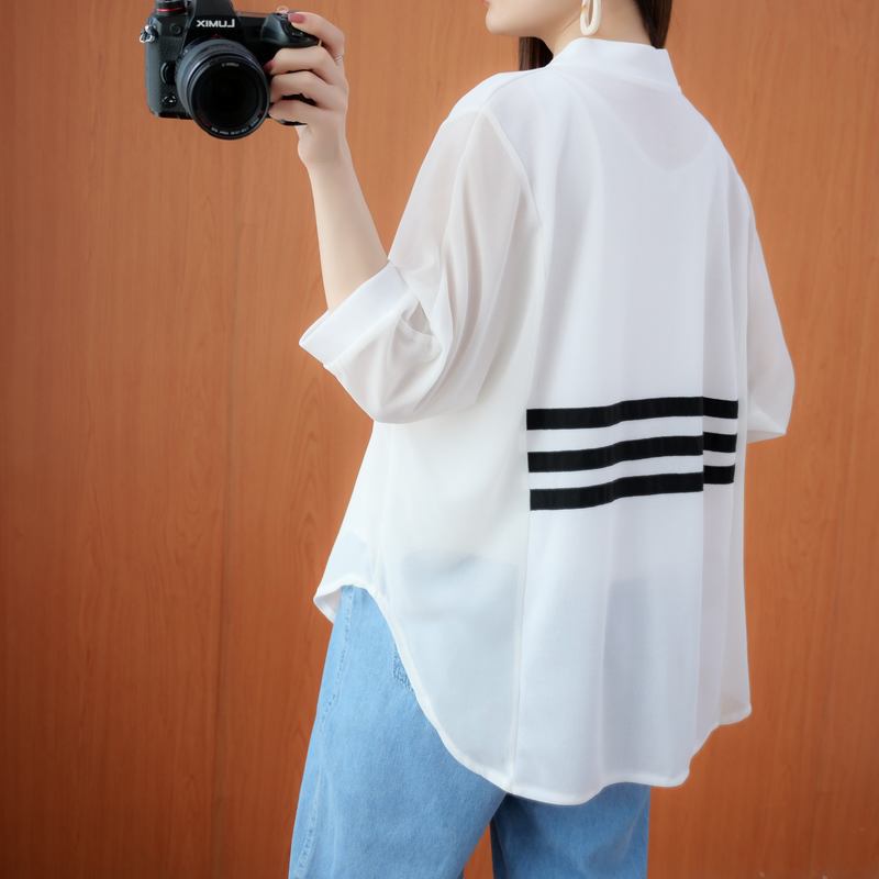 Plus Size V Neck Stripe Blouse
