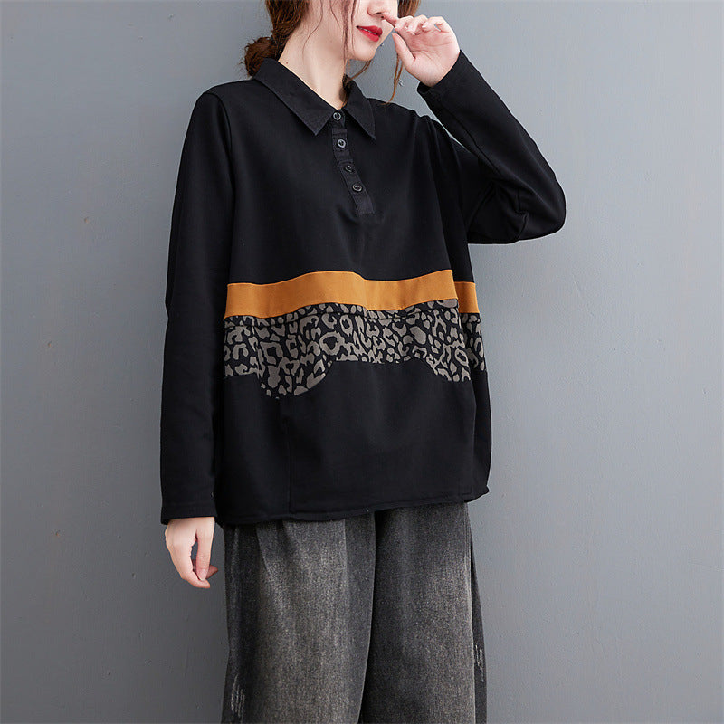 Plus Size Leopard Print Long Sleeve Shirt Blouse