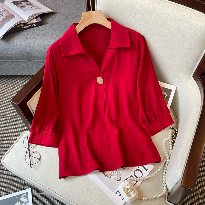 Plus Size Korean Button Loose Shirt Blouse