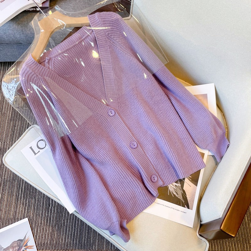 Plus Size Korean Knit Button Cardigan