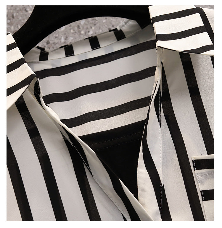 Plus Size Korean Stripe Twist Front Shirt Blouse