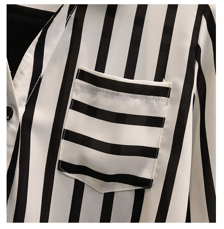 Plus Size Korean Stripe Twist Front Shirt Blouse