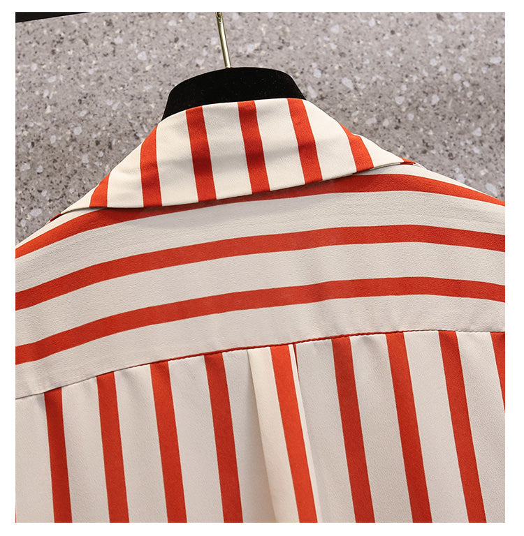 Plus Size Korean Stripe Twist Front Shirt Blouse