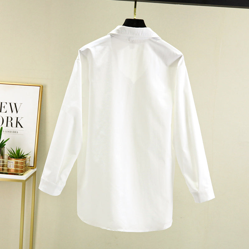 Plus Size White Pocket Buttons Shirt