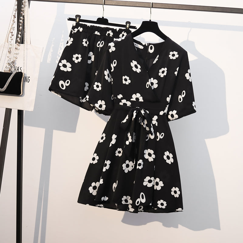 Plus Size Wrap Kimono Blouse and Matching Shorts Set