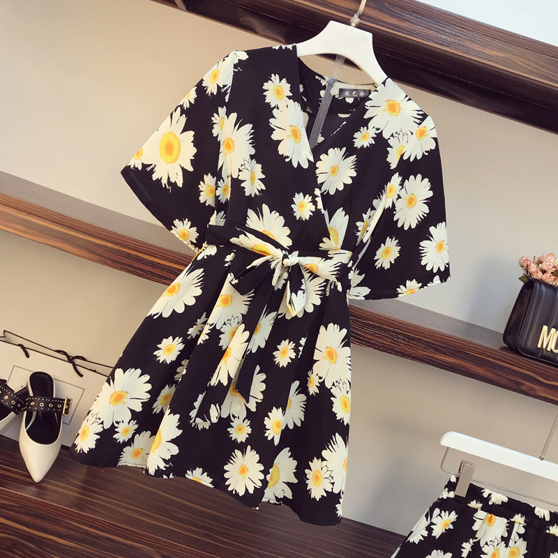 Plus Size Wrap Kimono Blouse and Matching Shorts Set