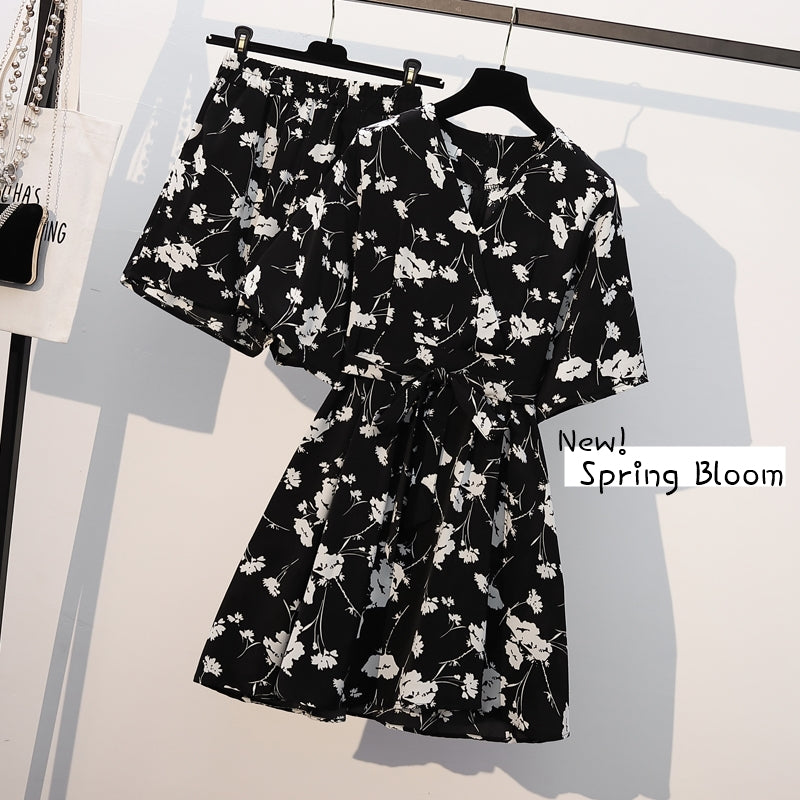 Plus Size Wrap Kimono Blouse and Matching Shorts Set