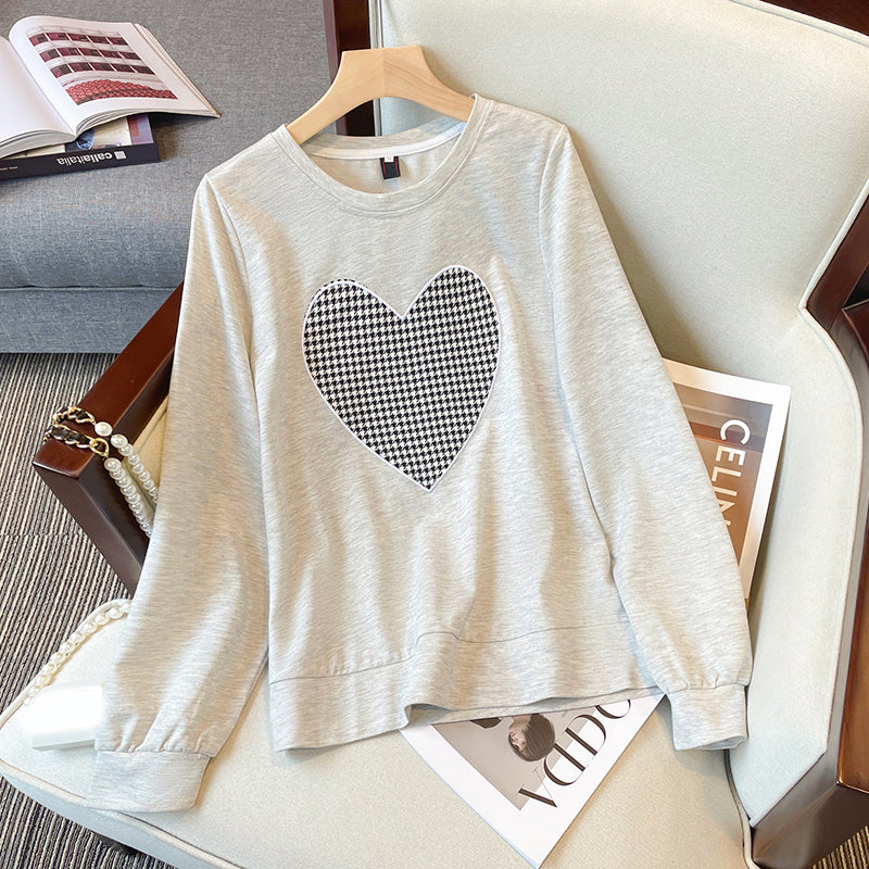 Plus Size Korean Heart Sweater and Houndstooth Midi Skirt Set