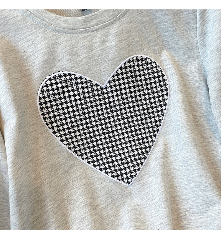 Plus Size Korean Heart Sweater and Houndstooth Midi Skirt Set