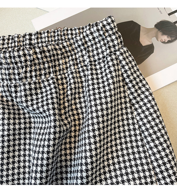 Plus Size Korean Heart Sweater and Houndstooth Midi Skirt Set
