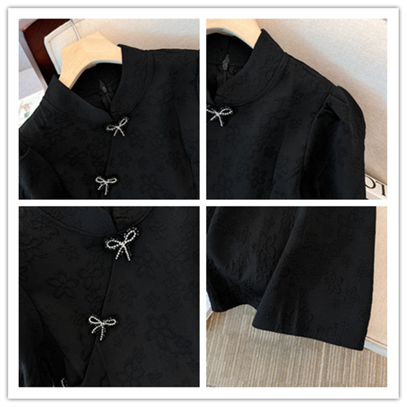 Plus Size Modern Black Short Sleeve Qipao