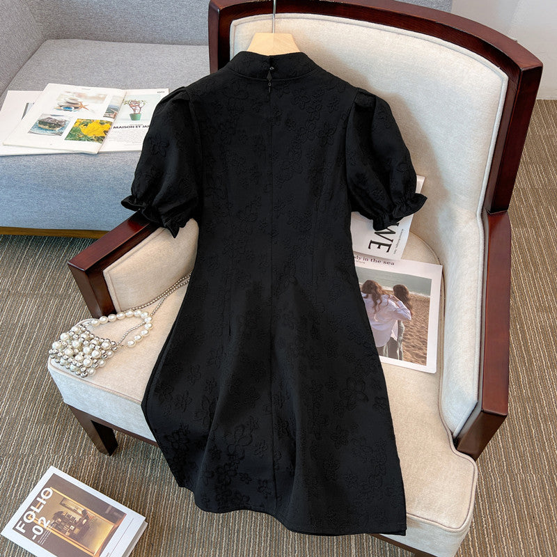 Plus Size Modern Black Short Sleeve Qipao