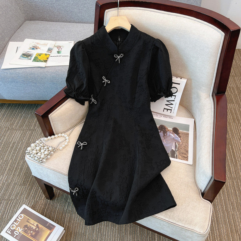 Plus Size Modern Black Short Sleeve Qipao