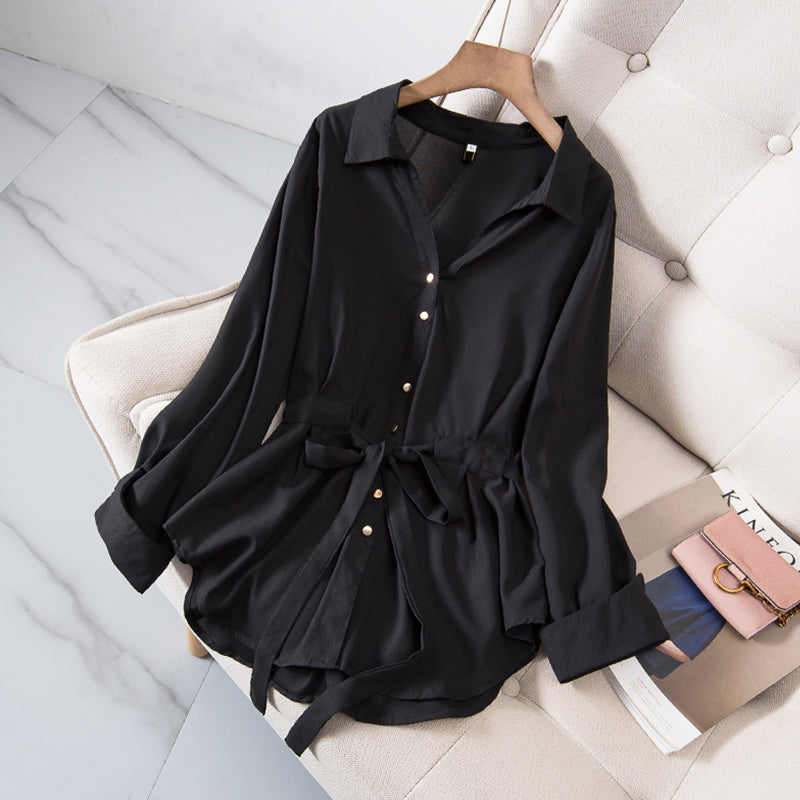 Plus Size Korean Button Mid Sleeve Shirt Blouse