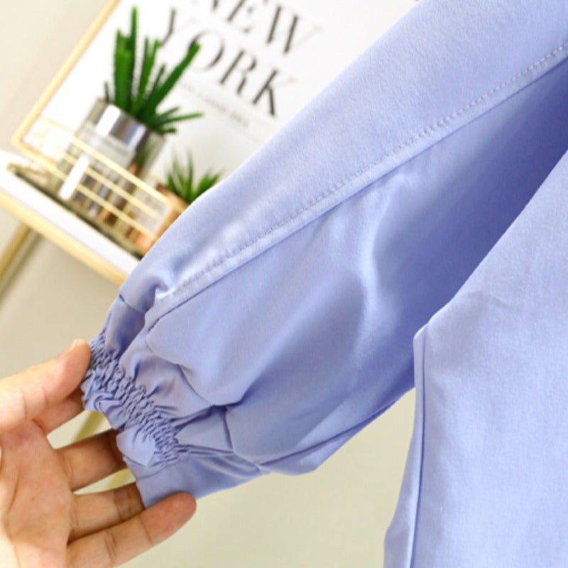Plus Size Blue V Neck Buttons Shirt