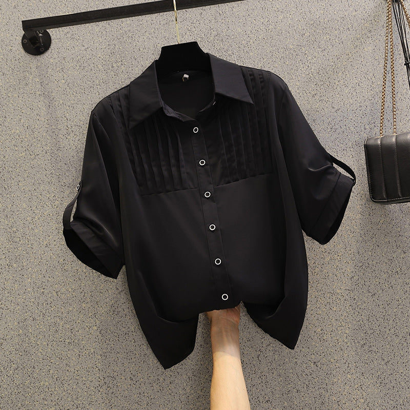 Plus Size Korean Pleats Shirt Blouse