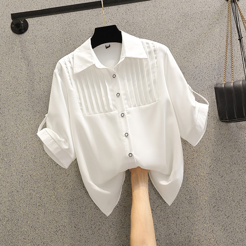 Plus Size Korean Pleats Shirt Blouse