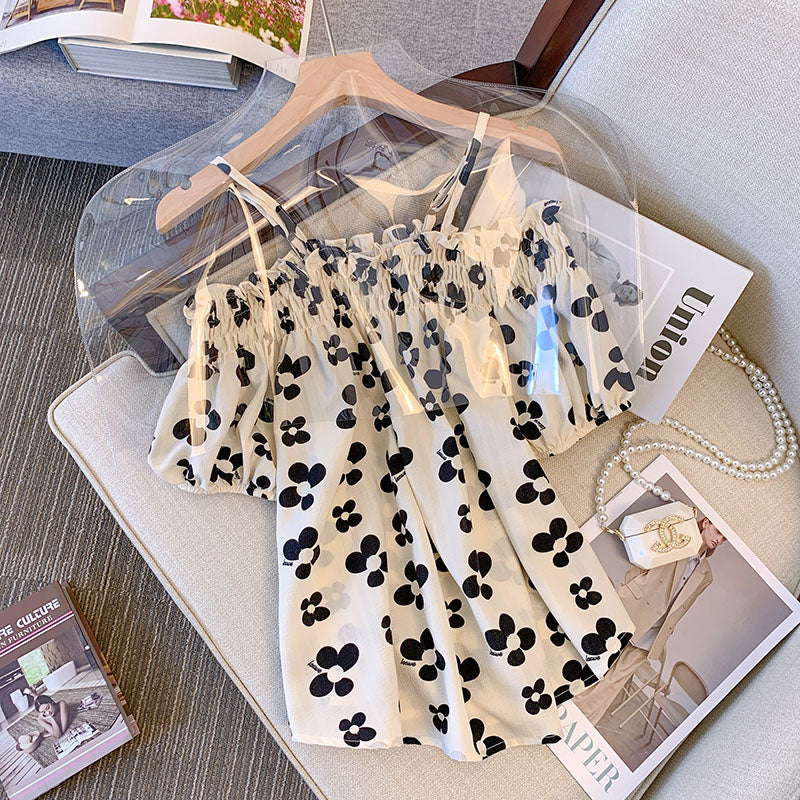 Plus Size Korean Print Off Shoulder Blouse