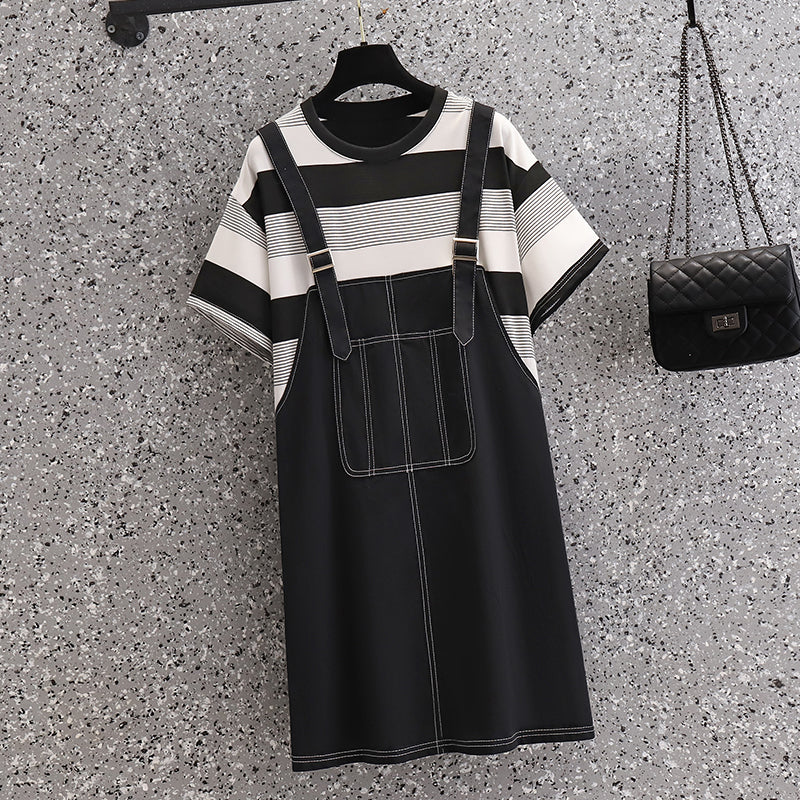 Plus Size Korean Mock 2 Piece Dungaree Dress