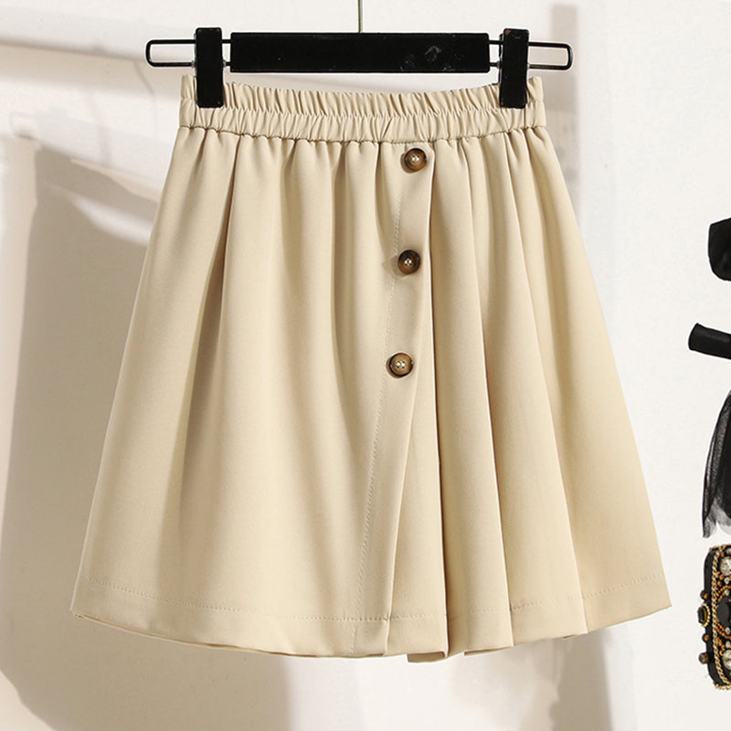 Plus Size Korean A Line Button Mini Skorts
