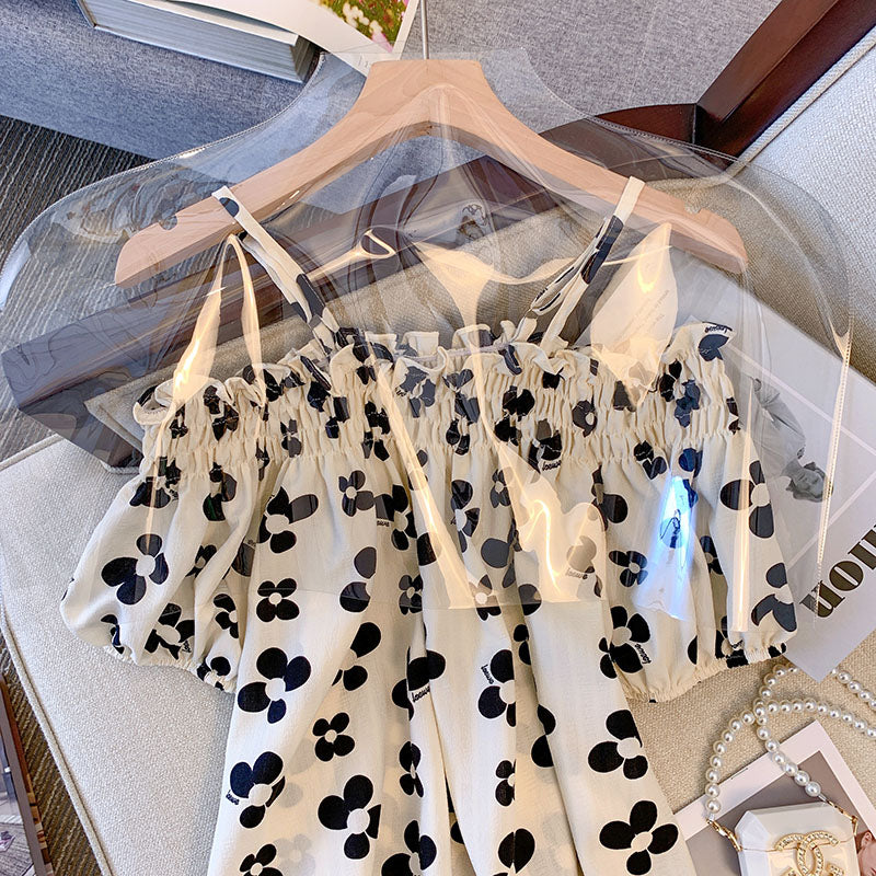 Plus Size Korean Print Off Shoulder Blouse